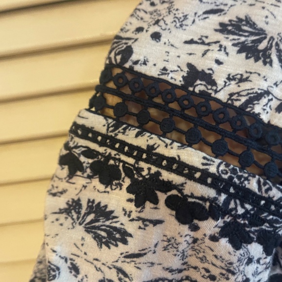 Sundance Navy and White Floral Print Peasant Blouse - Picture 3 of 5